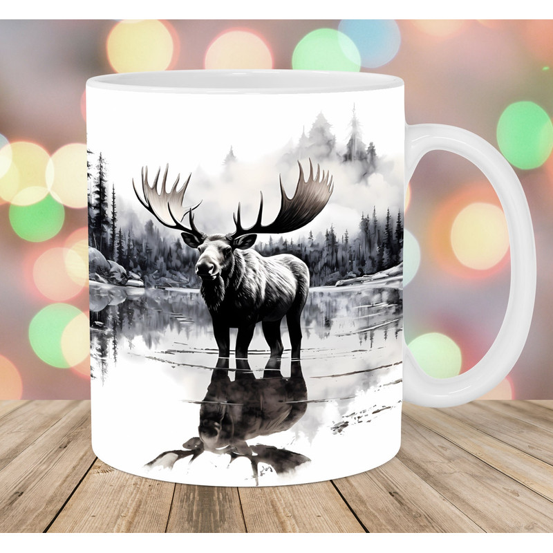 Moose Reflection Mug Wrap, 11oz & 15oz Mug Template, Lake Mug Sublimation Design, Forest Mug Wrap Template, Instant Digital Download PNG.jpg