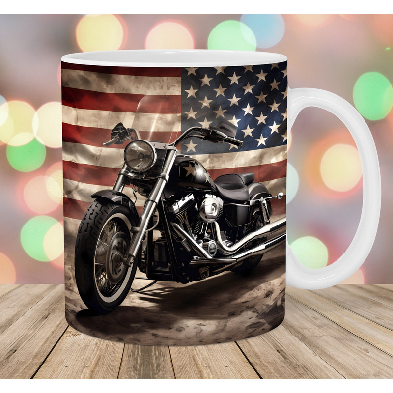 Motorcycle Mug Wrap, 11oz And 15oz Mug Template, Mug Sublimation Design, American Flag Mug Wrap Template, Instant Digital Download PNG.jpg
