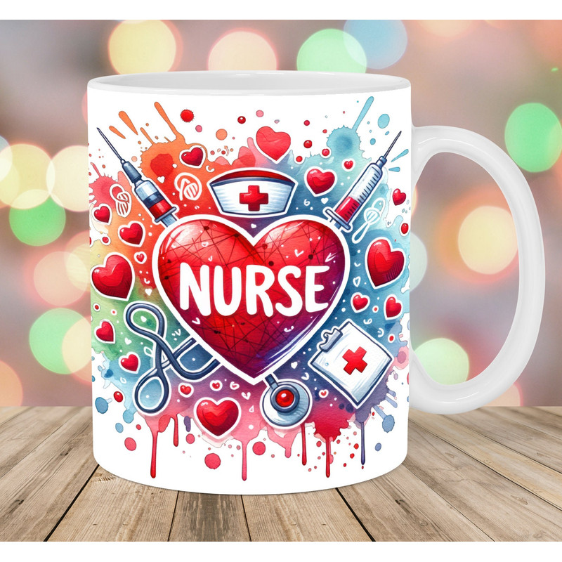 Nurse Mug Wrap, 11oz & 15oz Mug Template, Mug Sublimation Design, Love Heart Mug Wrap Template, Instant Digital Download PNG.jpg