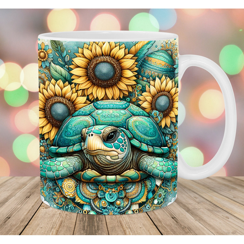 Ocean Turtle Mug Wrap, 11oz And 15oz Mug Template, Retro Mug Sublimation Design, Sunflower Mug Wrap Template, Instant Digital Download PNG.jpg