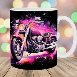 pink neon motorcycle mug custom, 11oz and 15oz mug