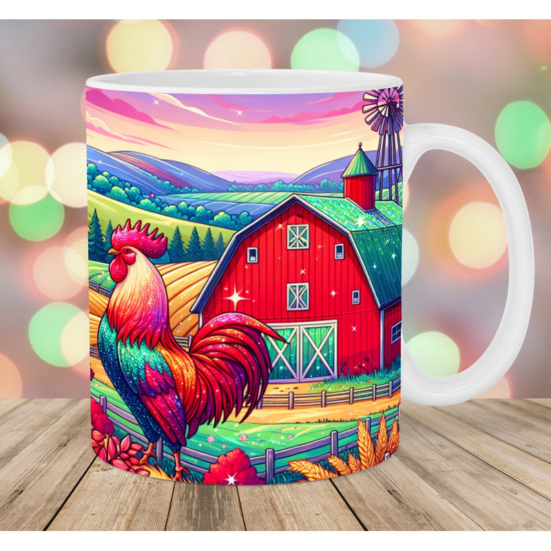 Rooster Mug Wrap, 11oz & 15oz Mug Template, Farm Mug Sublimation Design, Barn Mug Wrap Template, Instant Digital Download PNG.jpg