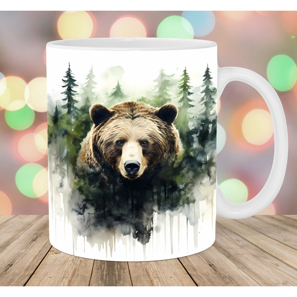 Watercolor Bear Forest Mug Wrap, 11oz & 15oz Mug Template, Mug Sublimation Design, Mug Wrap Template, Instant Digital Download PNG.jpg