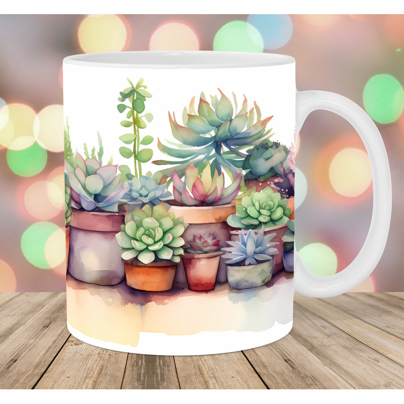 Watercolor Succulent Mug Wrap, 11oz And 15oz Mug Template, Mug Sublimation Design, Cactus Mug Wrap Template, Instant Digital Download PNG.jpg