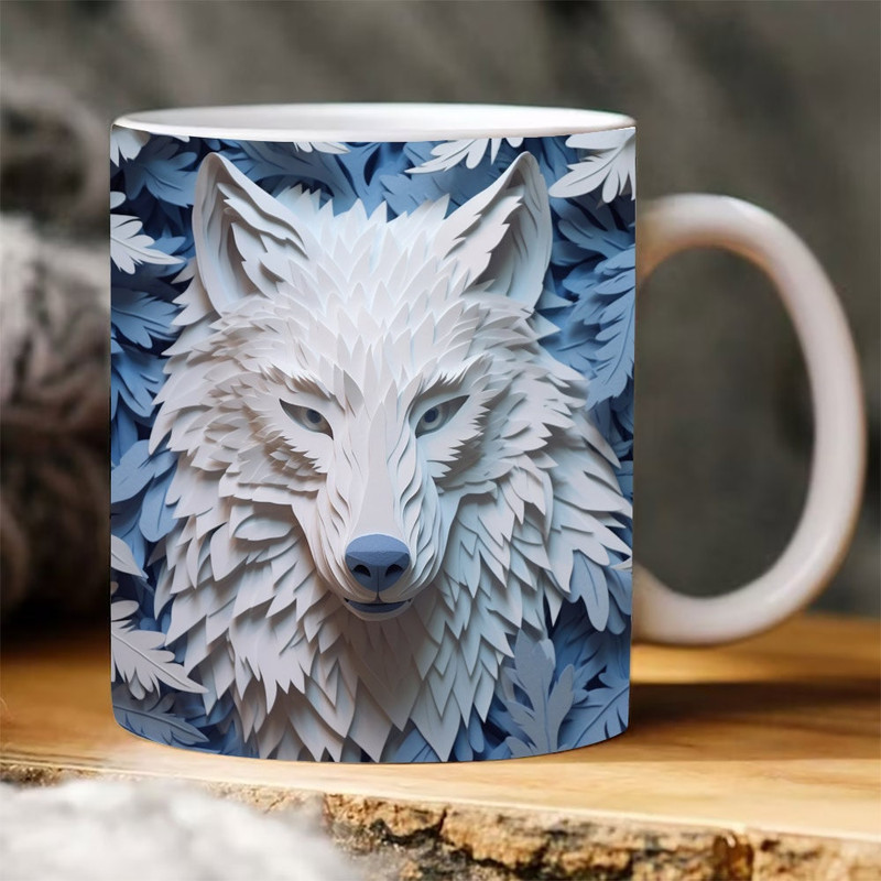 3D Arctic Wolf Paper Cut Mug, 3D Sublimation Design, Digital Download, Straight Tumbler Wrap PNG, 11oz 15oz Instant Download Winter Forest.jpg