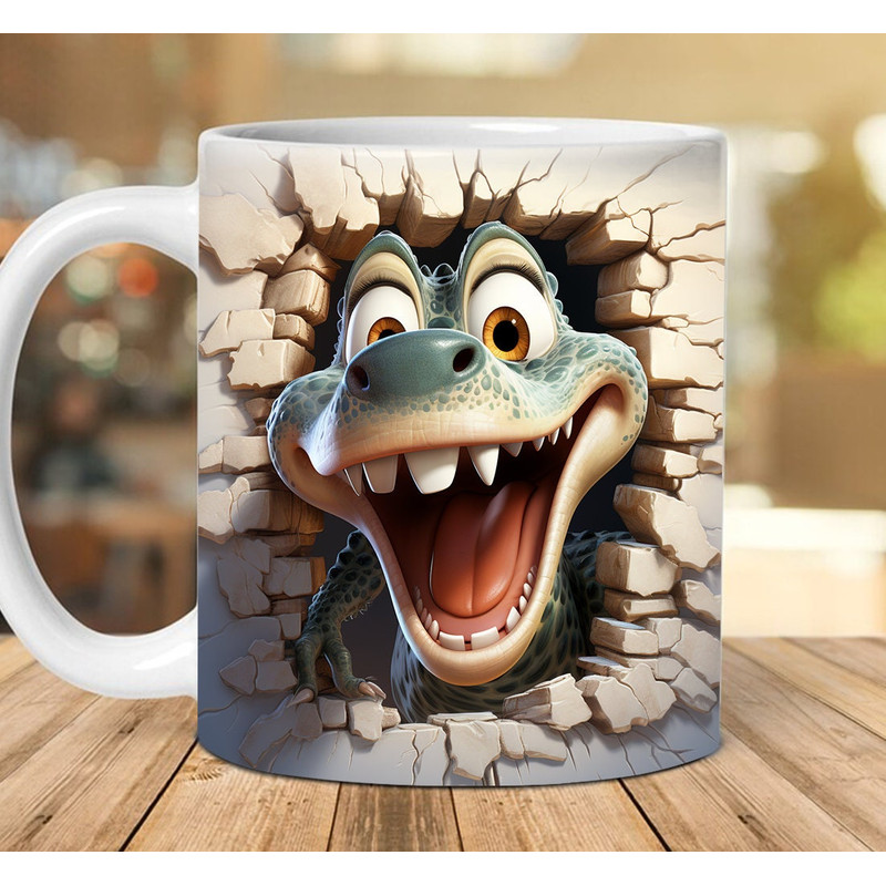 3D baby Dinosaur Mug Wrap Design, 3D Cute Dinosaur Crack Hole Mug Wrap Png, 3D Mug Design 11oz 15oz Floral Wrap 3D Carved Png Digital File.jpg