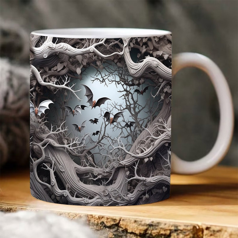 3D Bat Cave Halloween Mug Wrap, 3D Fall Vibes Mug Wrap, 3D Scary Bat 11oz 15oz Mug Sublimation, Halloween Season Mug Design.jpg