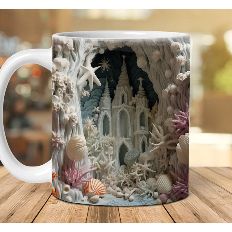 3D Beach Landscape Mug Wrap Design, 3D White Castle In the Ocean Mug Wrap Png, 3D Mug Design 11oz 15oz Wrap 3D Carved Png Digital Downloads 2.jpg