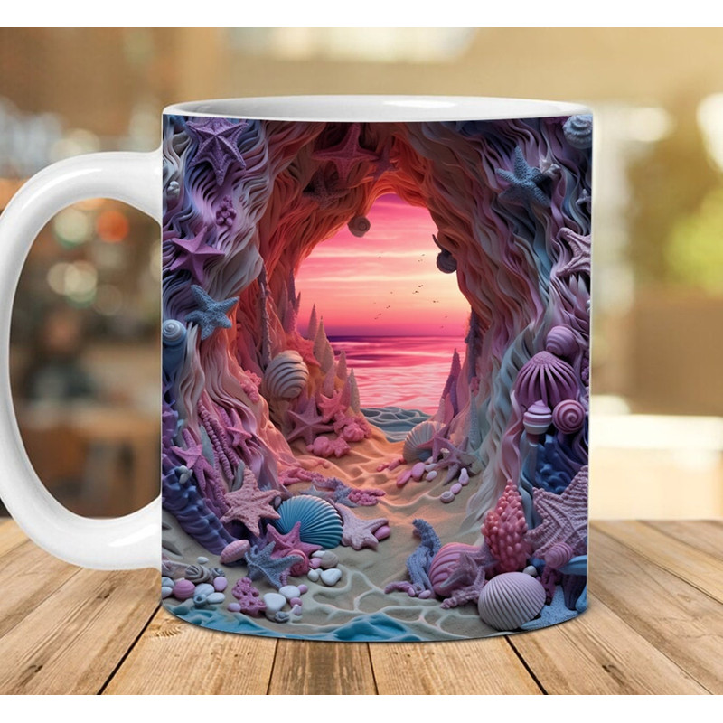 3D Beach Landscape Mug Wrap Design, 3D White Castle In the Ocean Mug Wrap Png, 3D Mug Design 11oz 15oz Wrap 3D Carved Png Digital Downloads.jpg