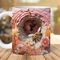 bee cracked hole mug custom design, bee mug