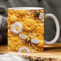 bee mug custom, bee floral mug custom