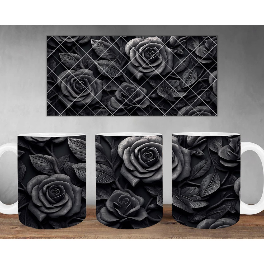 3D Black Rose Flower Mug 3D Mug, 3D Wild Flowers mug, 3D Mug, 11oz,15oz Mug Sublimation Wrap, Digital Download.jpg