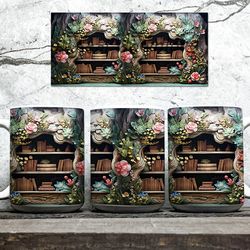 bookshelf flowers mug custom, 11oz and 15oz mug design