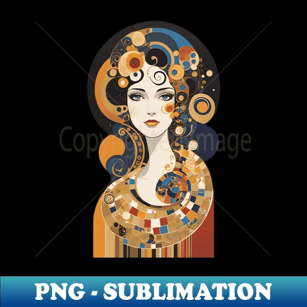 Gustav Klimt's Radiant Vision Inspired Woman in Ornate Splendor - Exclusive PNG Sublimation Download