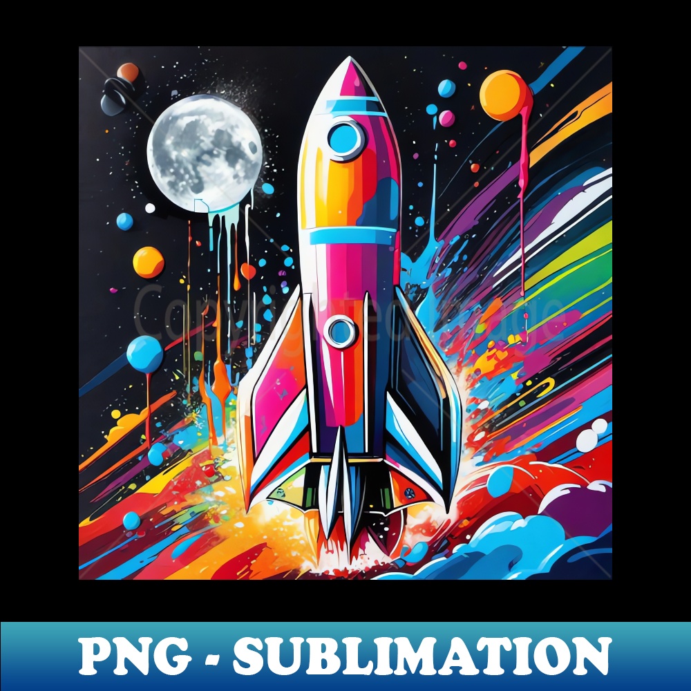 Colorful Space Rocket Liftoff - Artistic Sublimation Digital File