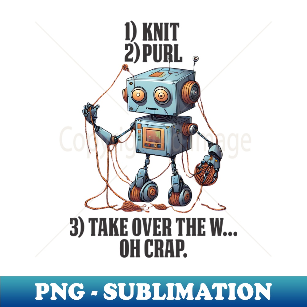 knit purl take over the world robot yarn tangle knitting knitter - PNG Transparent Sublimation File