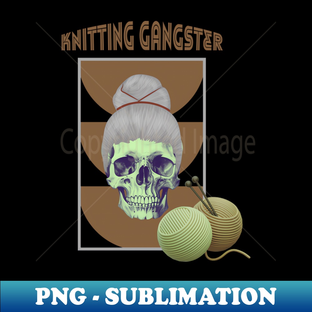 Knitting gangster mint green skull - Premium Sublimation Digital Download