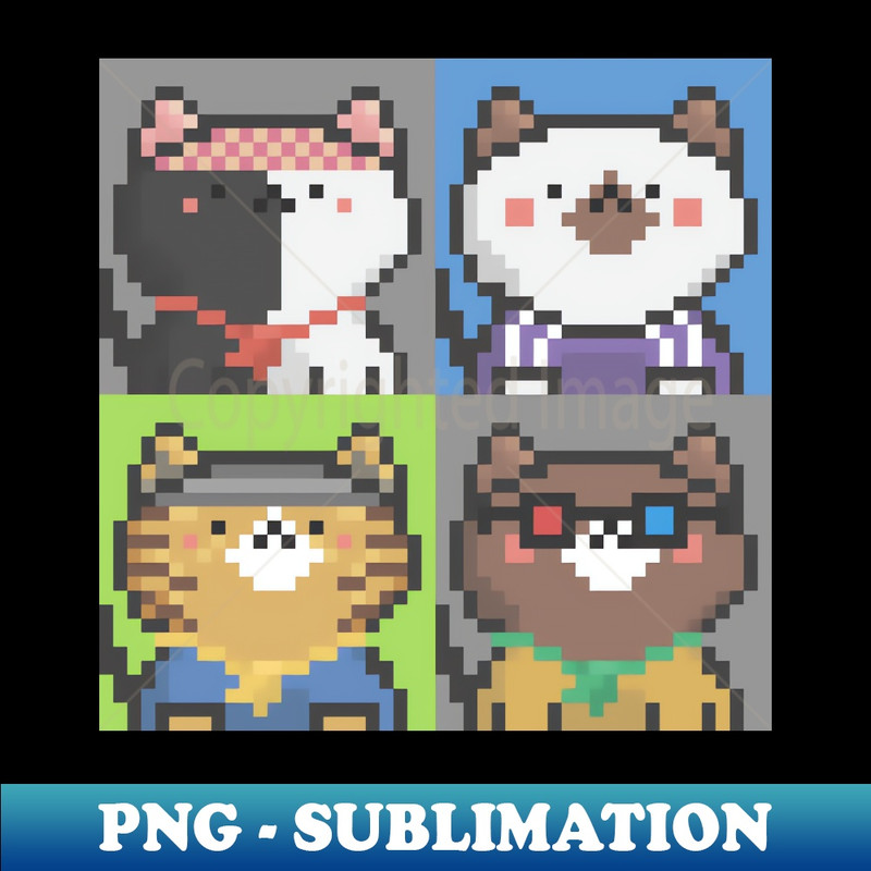Pixel Cat Tile - Retro PNG Sublimation Digital Download