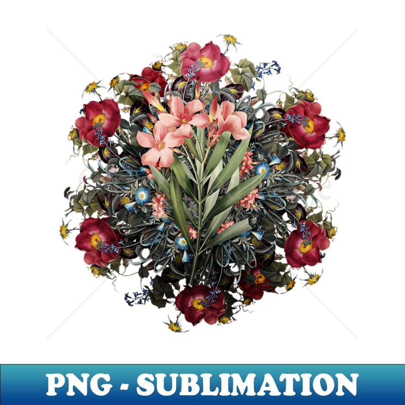 Vintage Oleander Flower Wreath - Signature Sublimation PNG File