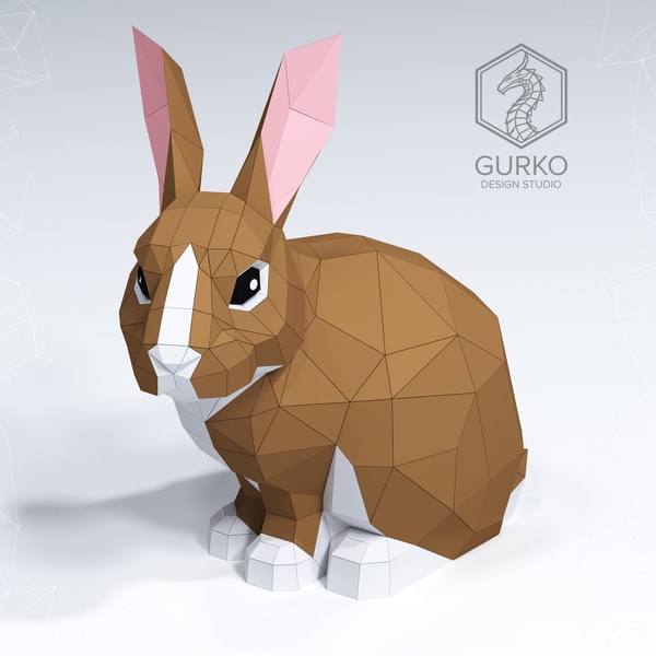 Two Rabbits Papercraft, Hare, Pdf, Gurko, Pepakura, Template - Inspire ...