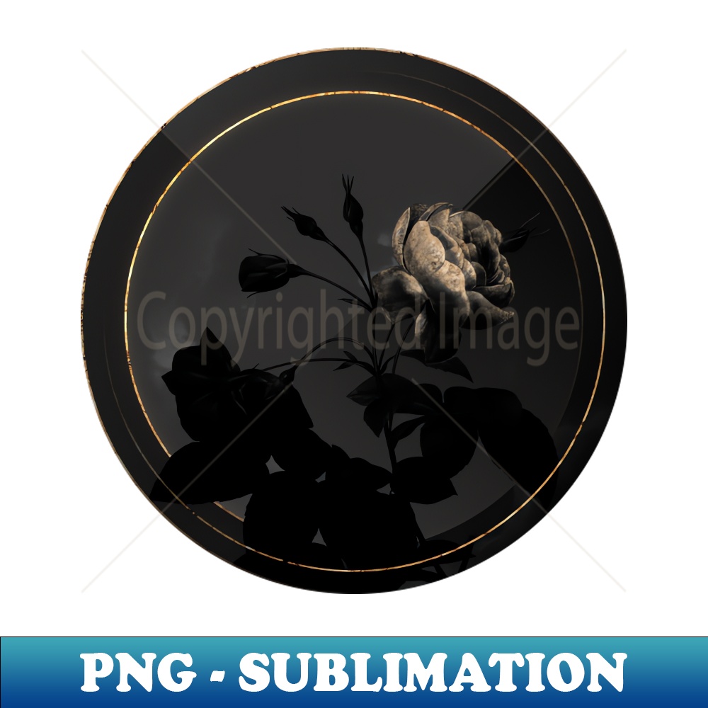 Shadowy Pink Boursault Rose Botanical on Black and Gold - High-Quality PNG Sublimation Download