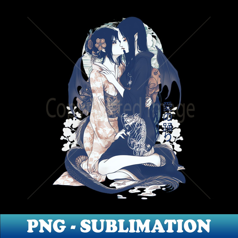 Two Geishas Kissing Graphic T-Shirt - Special Edition Sublimation PNG File