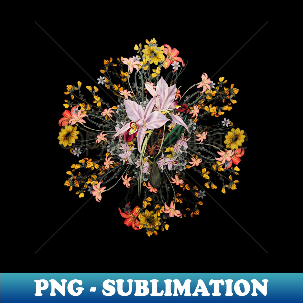 Vintage Two Edged Laelia Floral Wreath - Modern Sublimation PNG File
