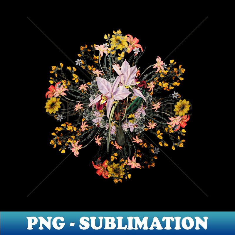 Vintage Two Edged Laelia Floral Wreath - Modern Sublimation PNG File