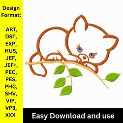 hello kitty, cat on branch embroidery design, machine embroidery design, cat embroidery, digital product,