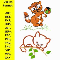 hello kitty, 2 cat embroidery, cat on branch embroidery design, embroidery design, machine embroidery design