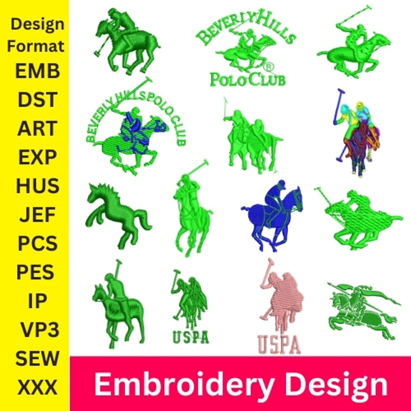 Polo Embroidery Design Bundle  USPA  Uspa Logo Horse Embroidery  Polo Patterns  Horse Logo Polo Embroidery Bundle 0