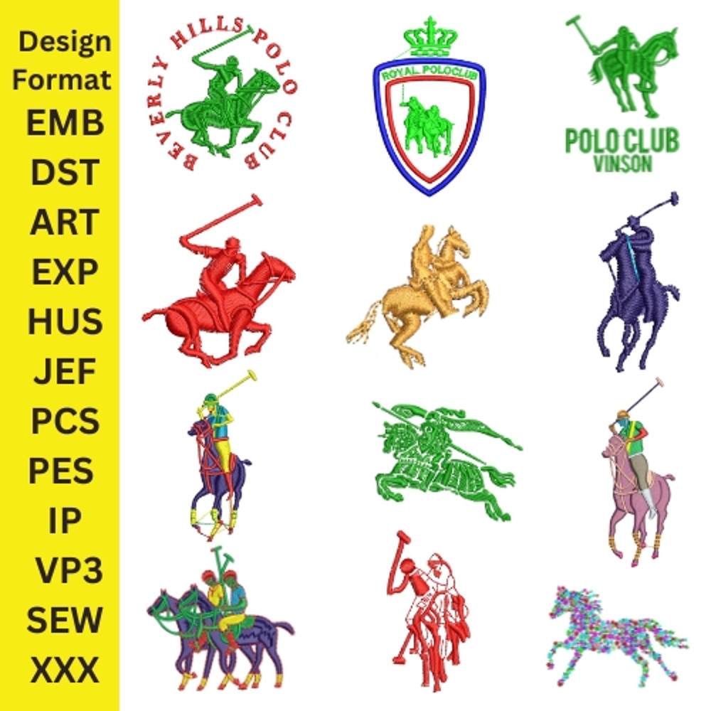 Polo Embroidery Design Bundle USPA Logo Horse Embroidery Polo Patterns Horse Logo Polo Embroidery Bundle 0