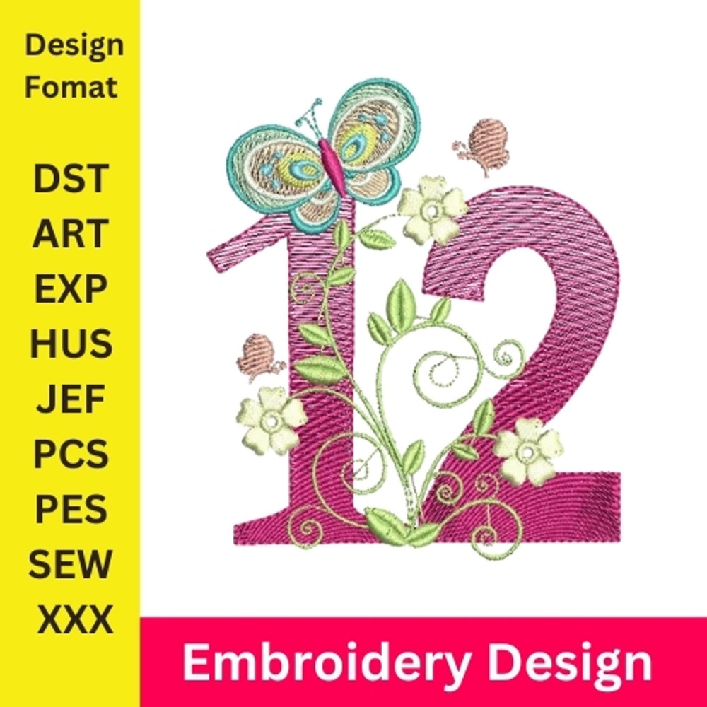 Embroidery Numbers Embroidery Design 12 Number Machine Embroidery Pattern Number Embroidery Number  0