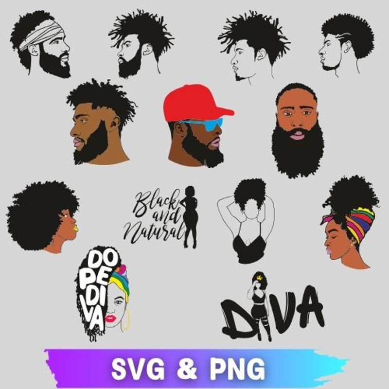 Man Beard SVG Black Man SVG Black Woman SVG Afro Sexy Women SVG PNG Afro SVG Afro PNG Afro With Cur 0
