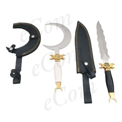 druid's crescent moon boline with bone handle for ritual work, wicca, witchcraft, herbalists, gardening, altar tools