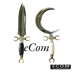 druid's crescent moon boline with bone handle for ritual work, wicca, witchcraft, herbalists, candle inscription