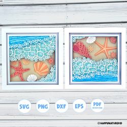 3d beach and shells shadow box svg bundle, 3d beach svg bundle, 3d svg bundle, 3d beach shadow box svg, 3d layered svg,
