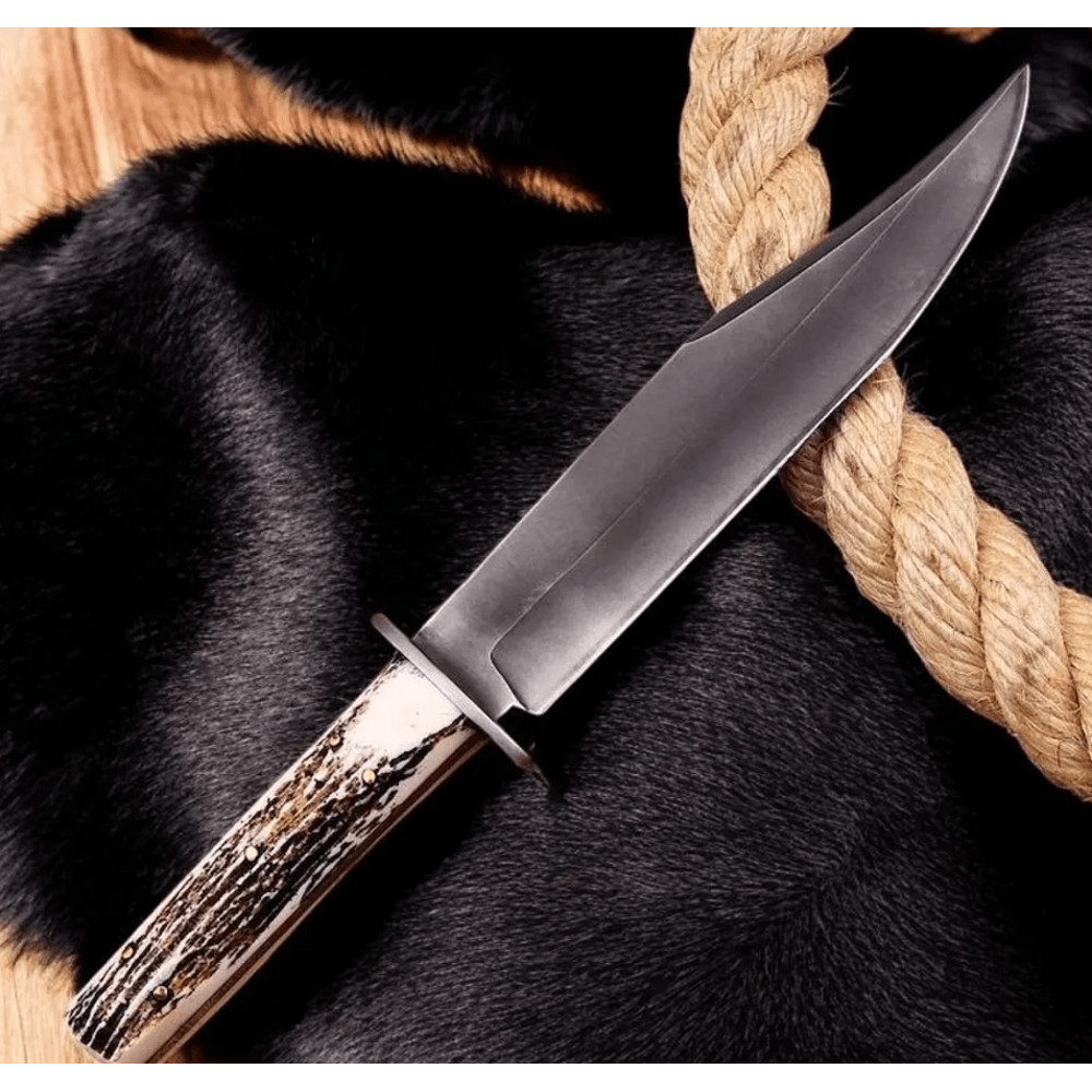 14 Forged J2 Steel Bowie Knife Stag Horn Handle Brass Bars Full Tang Hunting Knife 0