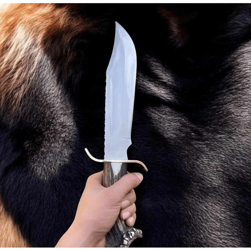 Carbon Steel Bowie Knife Stag Antler Handle WaterTempered Hunting Knife Collectible Bowie Knife 0