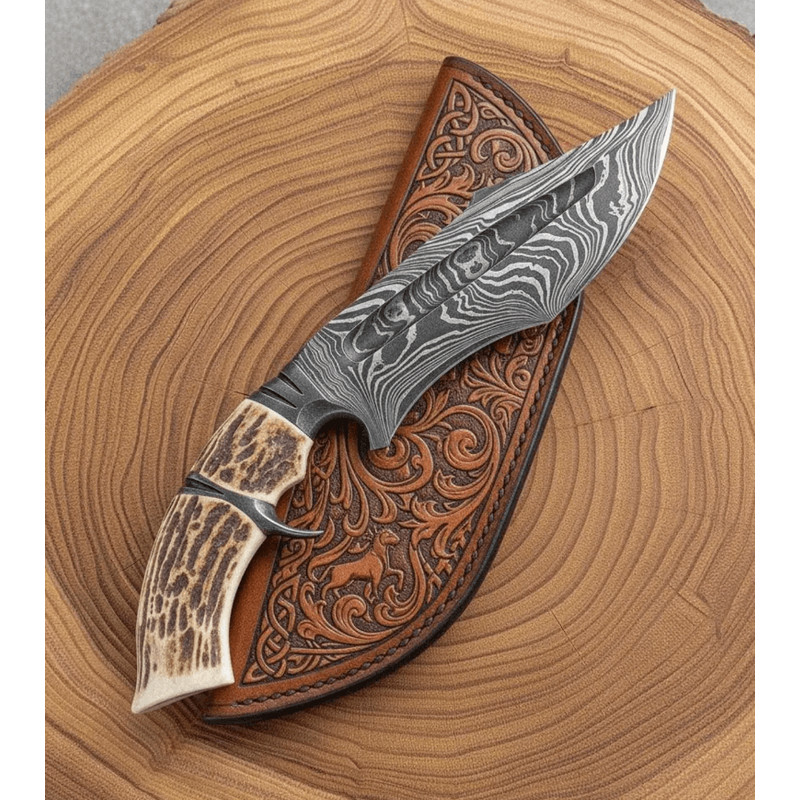 Buy Copper Damascus Hunting Bowie Knife