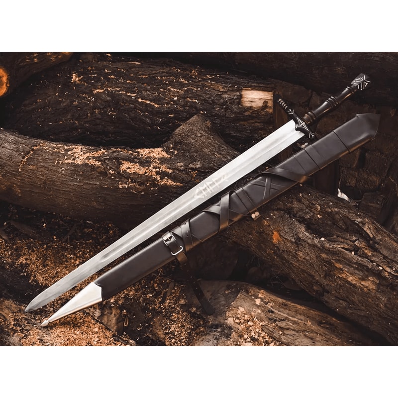 Witcher Sword Set Geralt Of Rivia Steel Feline Silver Sword Griffin Silver Sword Engraved Blade 2