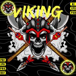 viking skull - vector t-shirt design ( ai, eps, psd, pdf, dxf, svg, webp, jpg, png )