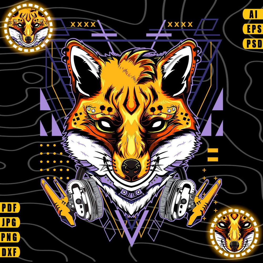 Cyber Fox Vector TShirt Design AI EPS PSD PDF DXF SVG WEBP JPG PNG 0