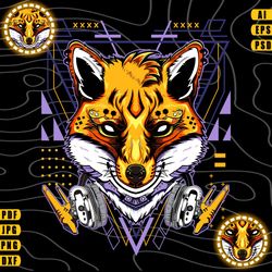 cyber fox - vector t-shirt design ( ai, eps, psd, pdf, dxf, svg, webp, jpg, png )