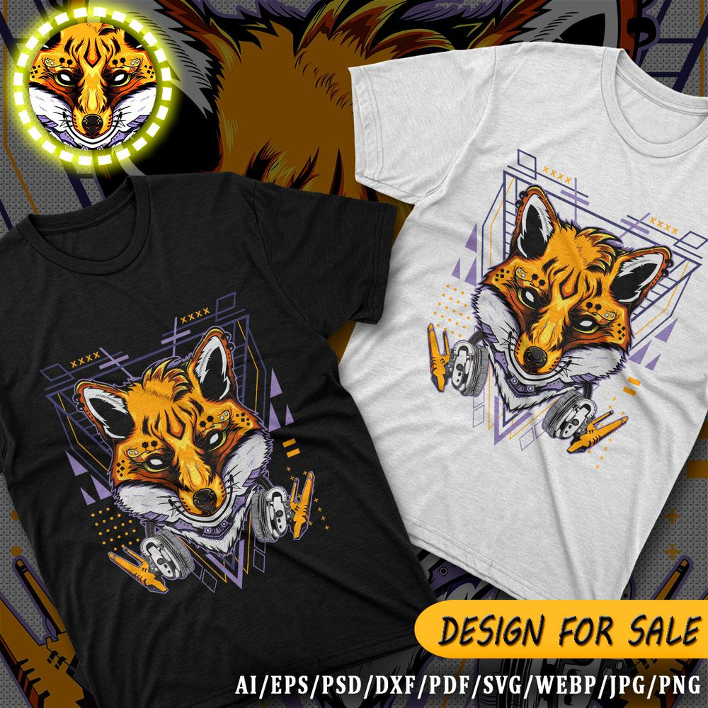 Cyber Fox Vector TShirt Design AI EPS PSD PDF DXF SVG WEBP JPG PNG 1