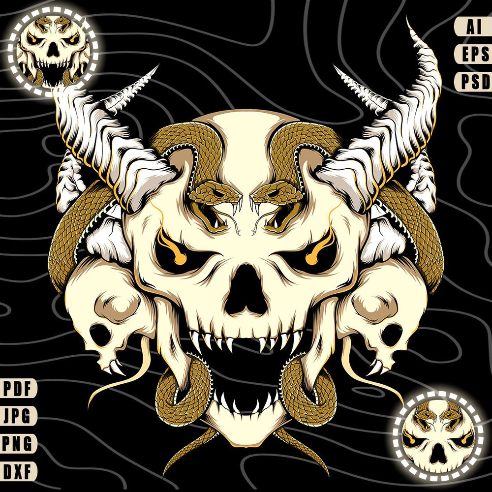 Snake Skull Vector TShirt Design AI EPS PSD PDF DXF SVG WEBP JPG PNG 0