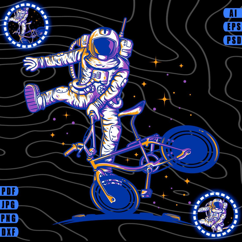 Astronaut Cycling Vector TShirt Design AI EPS PSD PDF DXF SVG WEBP JPG PNG 0