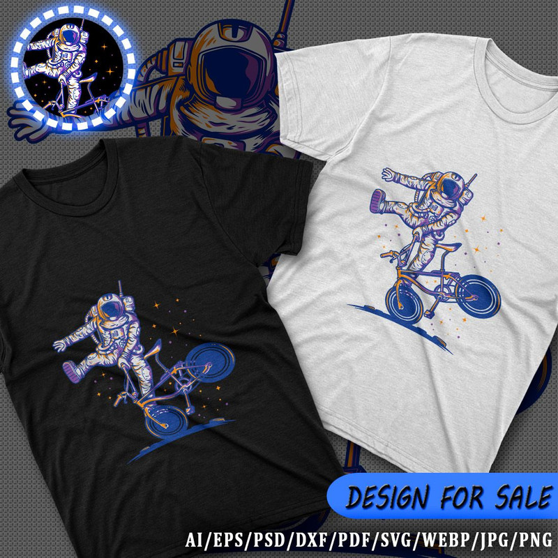 Astronaut Cycling Vector TShirt Design AI EPS PSD PDF DXF SVG WEBP JPG PNG 1