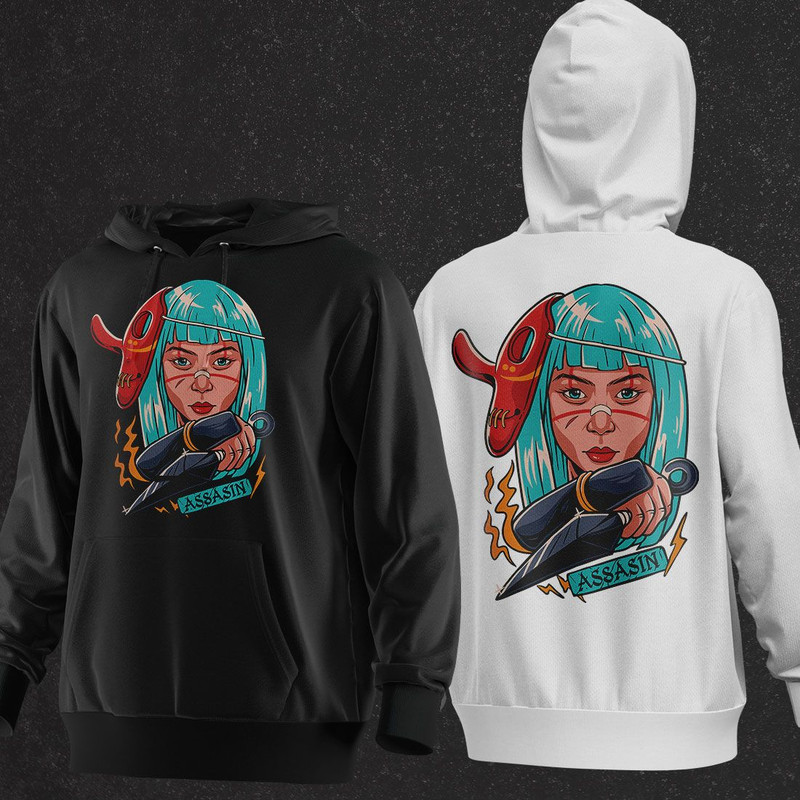 Assassin Girl Vector TShirt Design AI EPS PSD PDF DXF SVG WEBP JPG PNG 2