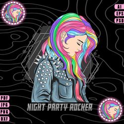 night party rocker - vector t-shirt design ( ai, eps, psd, pdf, dxf, svg, webp, jpg, png )